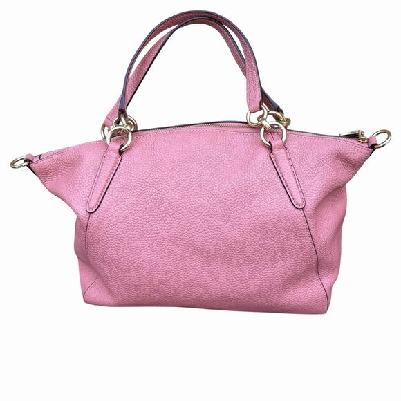 COACH Kelsey Pink Pebbled Leather 2 Way Handle Satchel Bag w/ Tags Daisy Lining - Picture 2 of 9